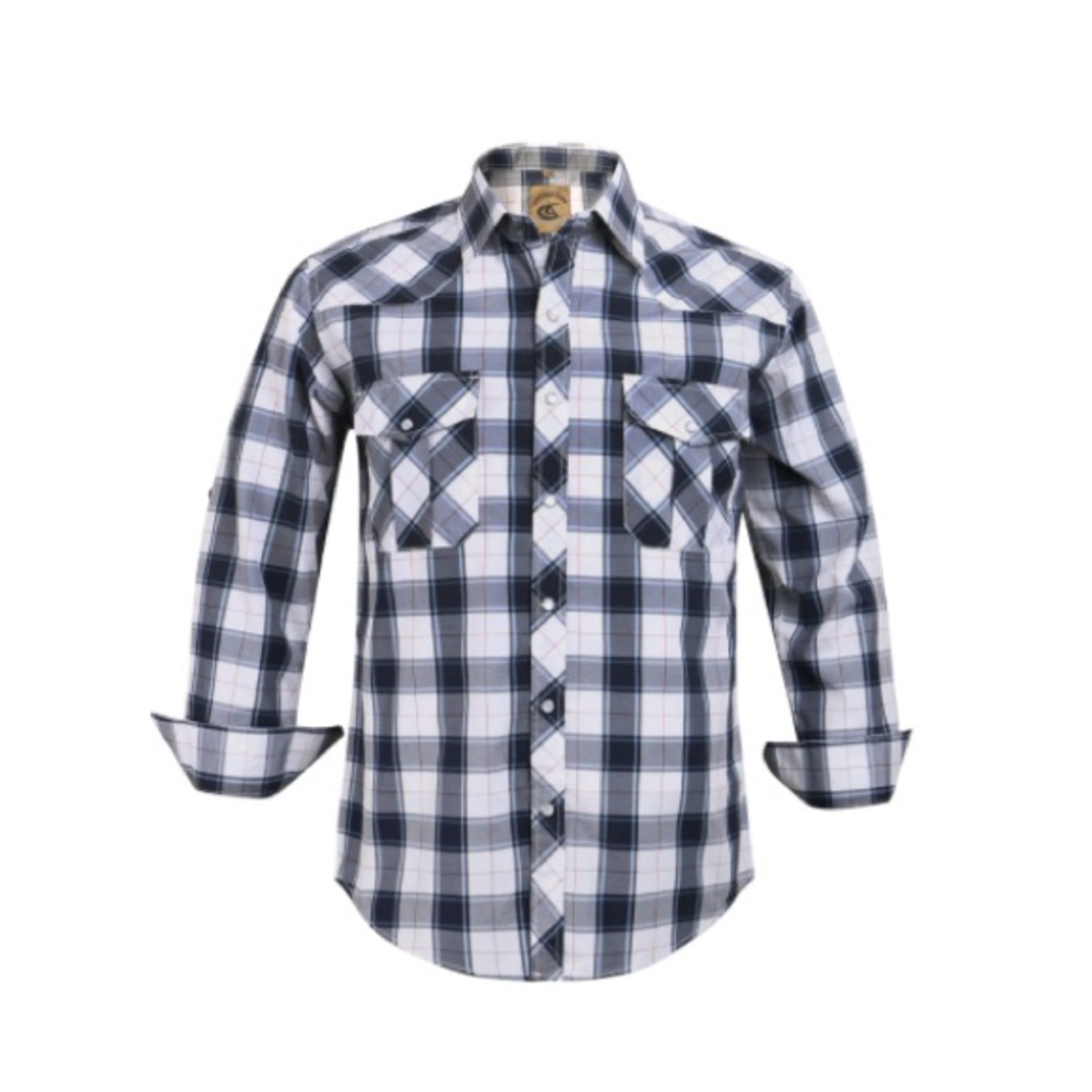 Western Style SZ L black and white plaid long sleeve,pearl snap button down,